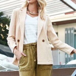 Anthropologie Daniel Rainn Carlee Corduroy Blazer Cream Beige Preppy